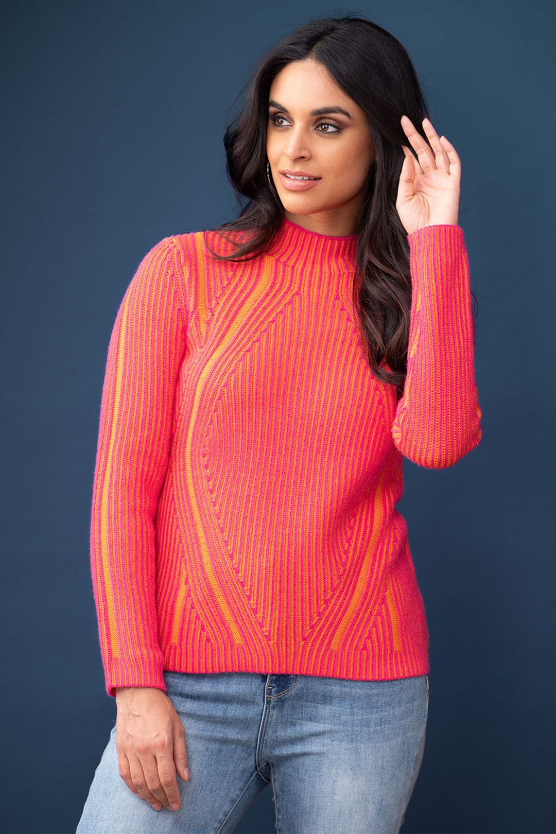 Elena Wang EW33075 Hot Pink & Orange Contour Jumper - Experience Boutique