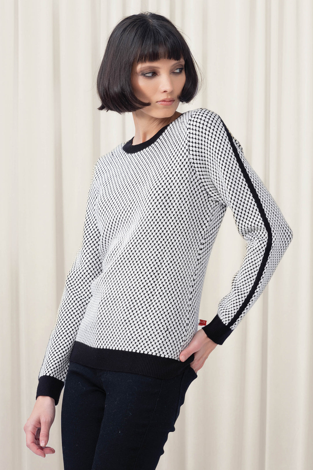 Elena Wang Off White Textured Knit Jumper EW35052