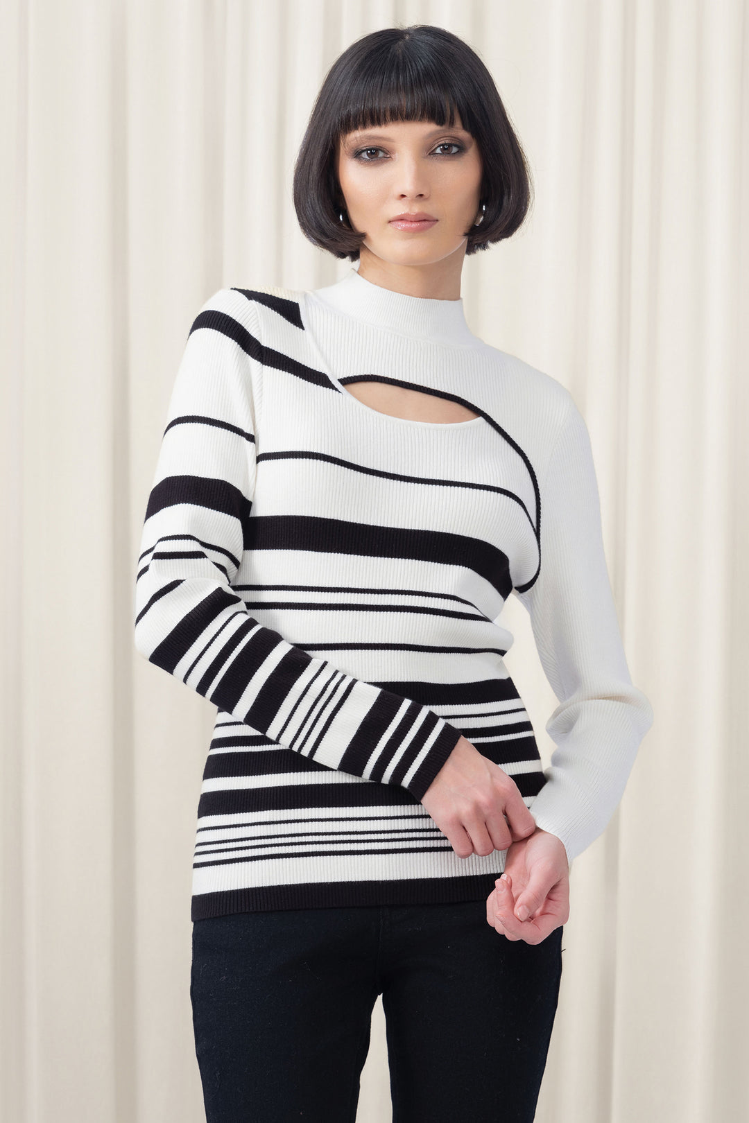 Elena Wang White Black Stripe Jumper EW35072