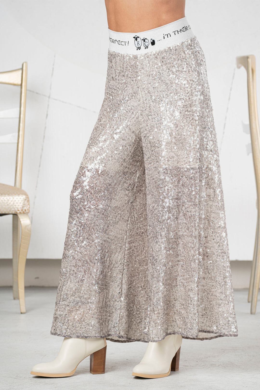 Elisa Cavaletti ELW256032509 Silver Sequin Palazzo Pull-On Trousers