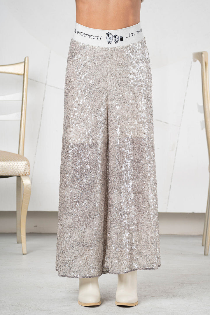 Elisa Cavaletti ELW256032509 Silver Sequin Palazzo Pull-On Trousers