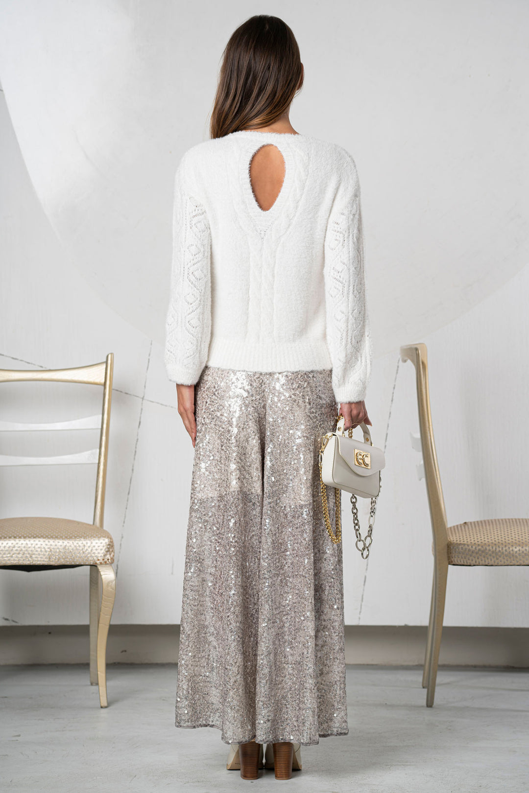 Elisa Cavaletti ELW256032509 Silver Sequin Palazzo Pull-On Trousers