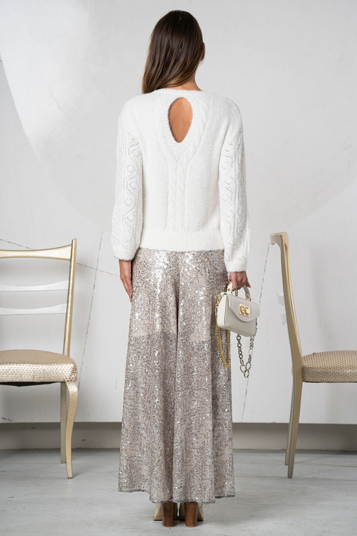 Elisa Cavaletti ELW256032509 Silver Sequin Palazzo Pull-On Trousers