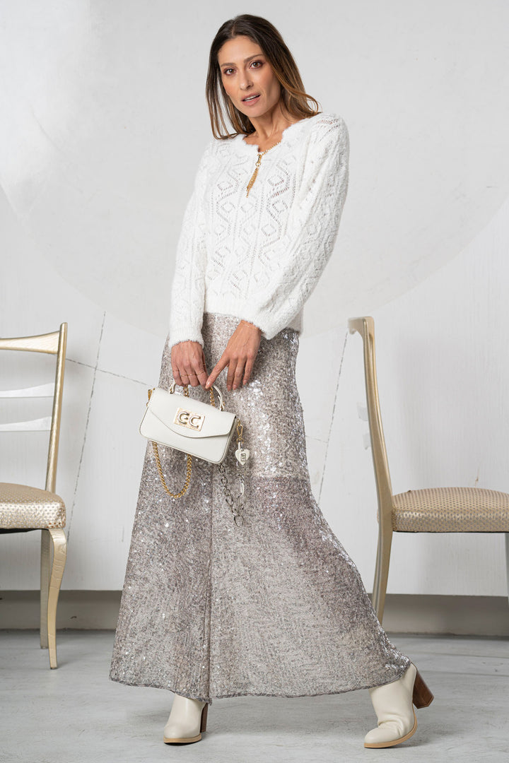 Elisa Cavaletti ELW256032509 Silver Sequin Palazzo Pull-On Trousers