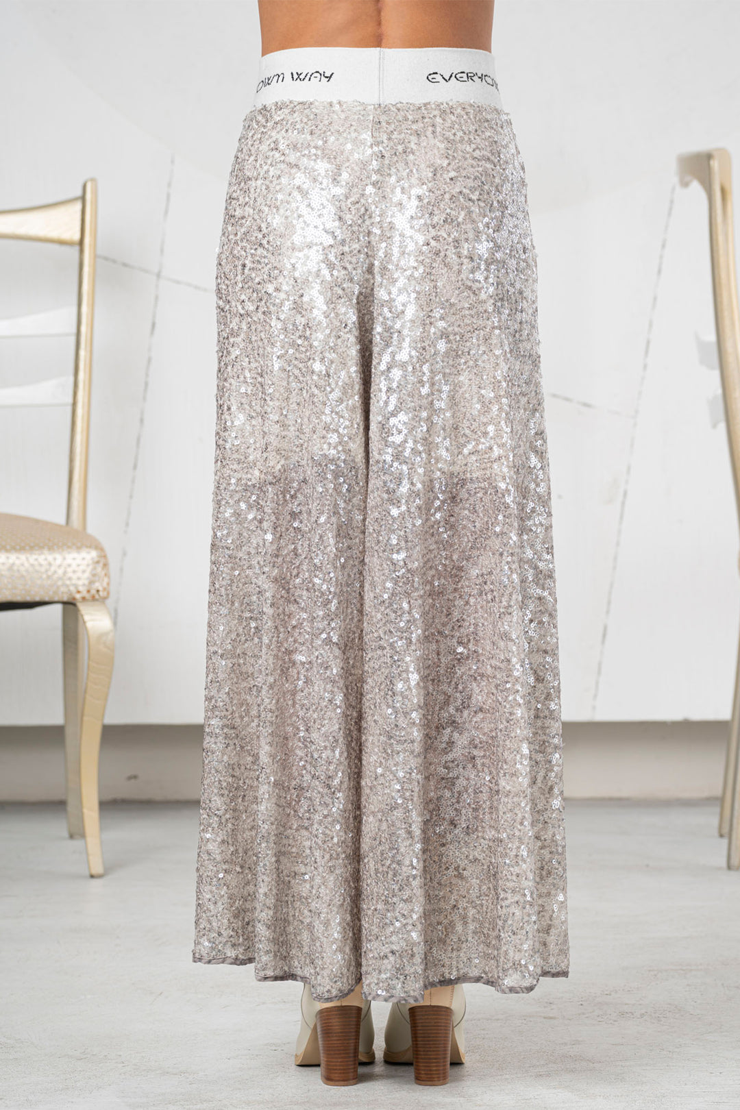 Elisa Cavaletti ELW256032509 Silver Sequin Palazzo Pull-On Trousers