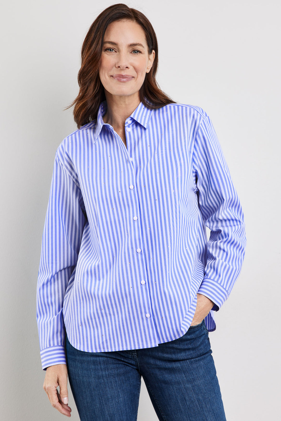 Gerry Weber 260026 Blue Stripe Embellished Shirt - Experience Boutique