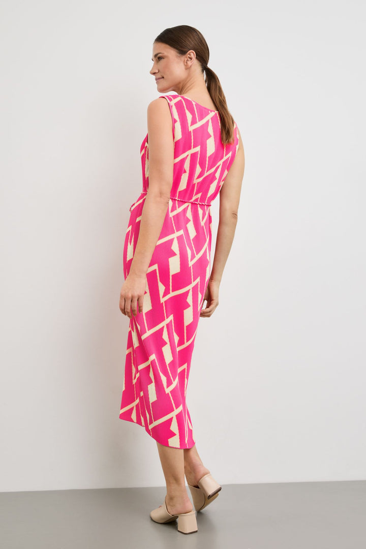 Gerry Weber 285057 Pink Geo Print Sleeveless Pleated Maxi Dress