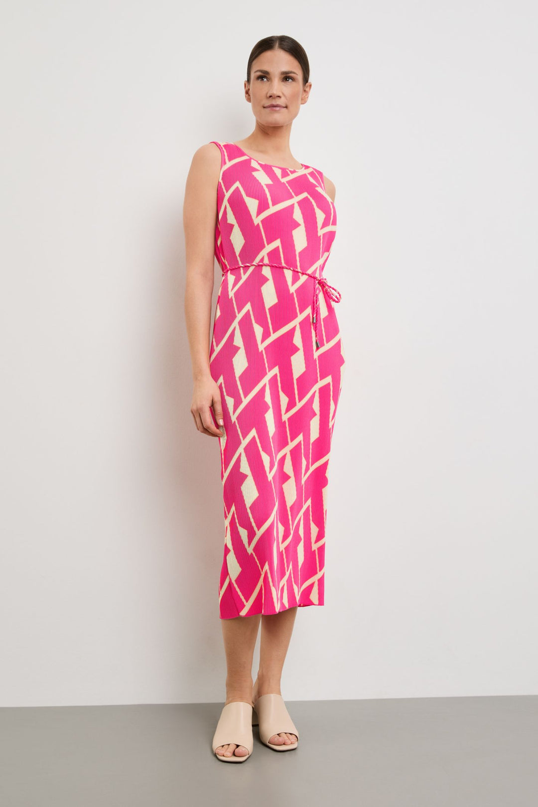 Gerry Weber 285057 Pink Geo Print Sleeveless Pleated Maxi Dress