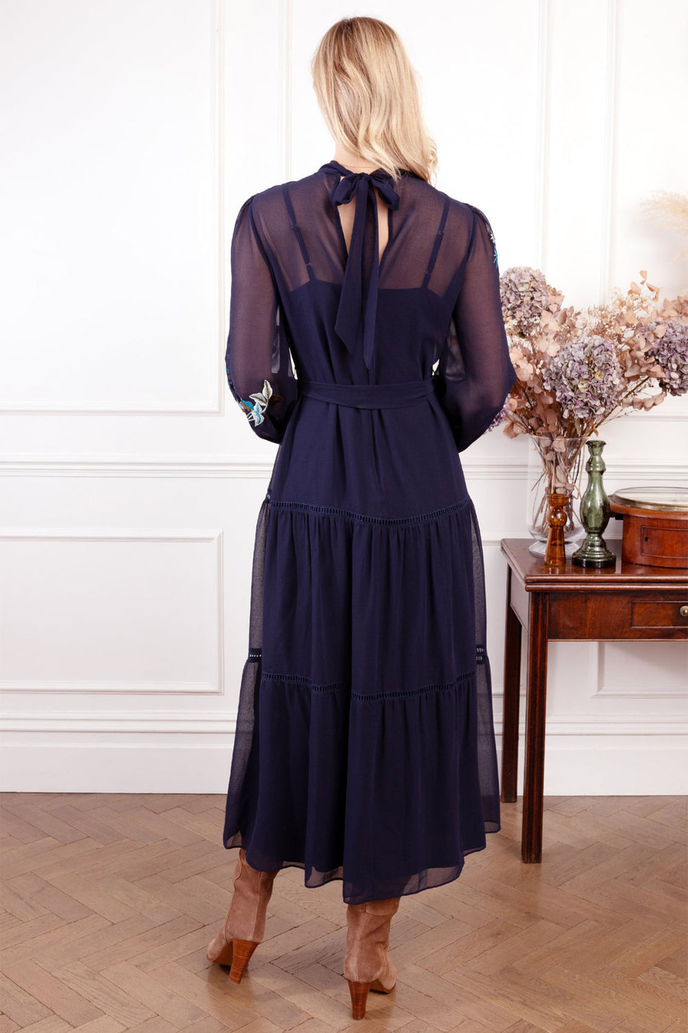 Hope & Ivy The Reine Navy Embroidered Maxi Dress - Experience Boutique