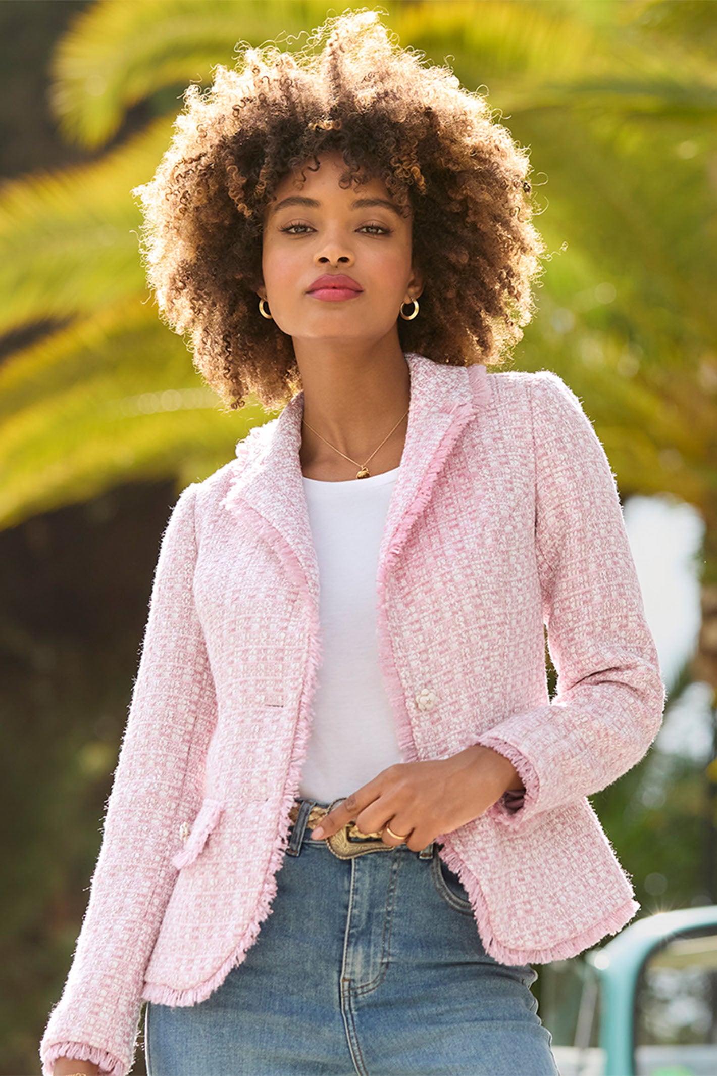 Joe Browns Claudette Floral Fastening Pink Tweed Jacket WJ701A
