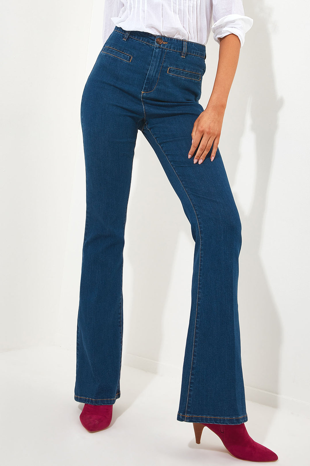 Joe Browns WB487A Aurora Blue Denim Flared Trousers - Experience Boutique
