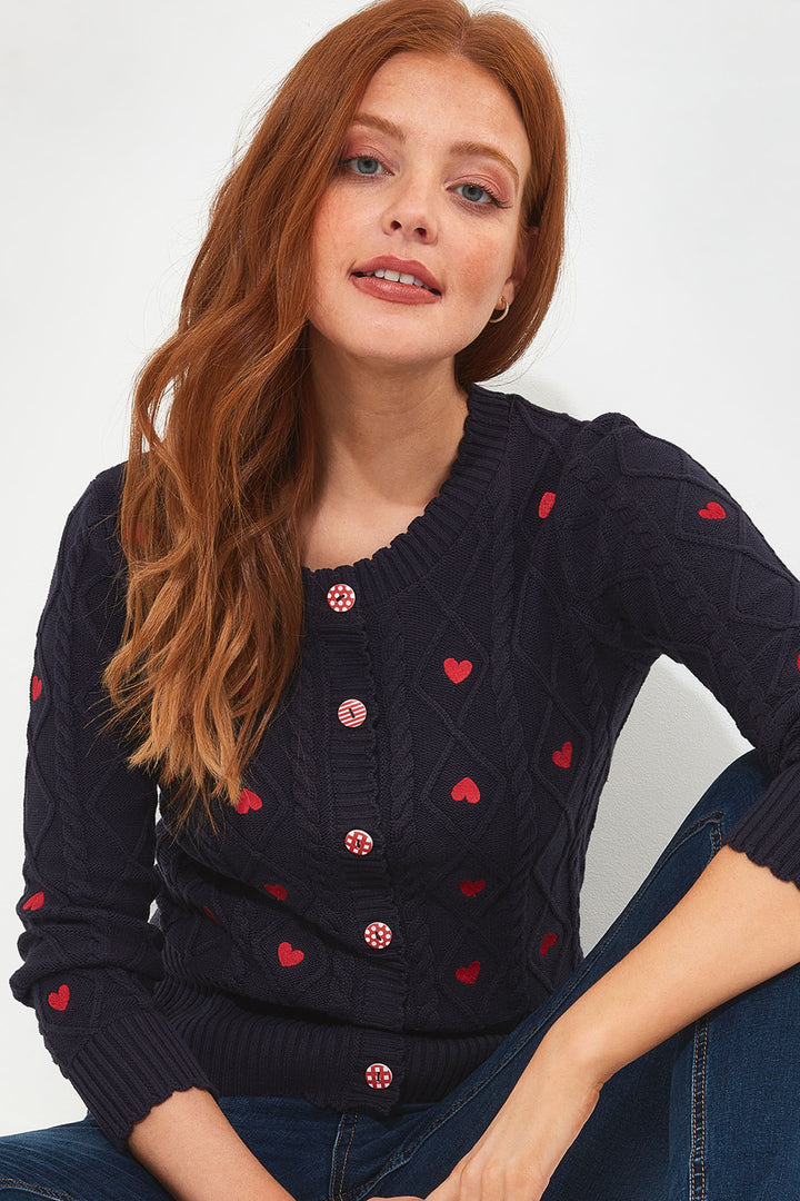 Joe Browns WK719A All Heart Navy Embroidered Cardigan - Experience Boutique