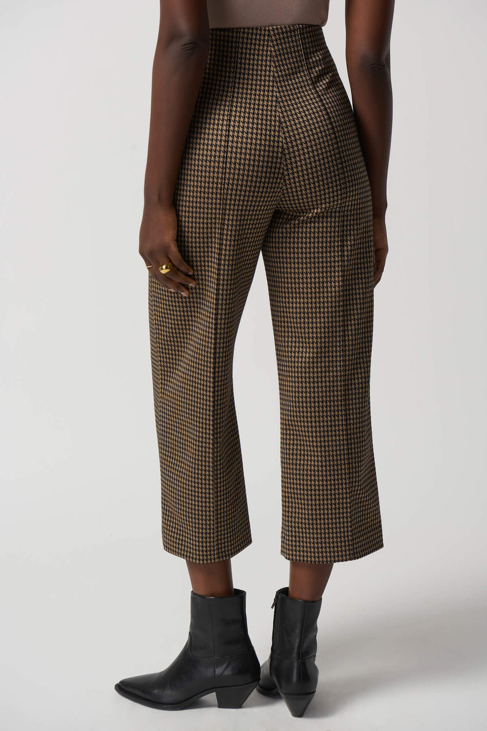 Joseph Ribkoff 233249 Black & Brown Houndstooth Wide Leg Trousers - Experience Boutique