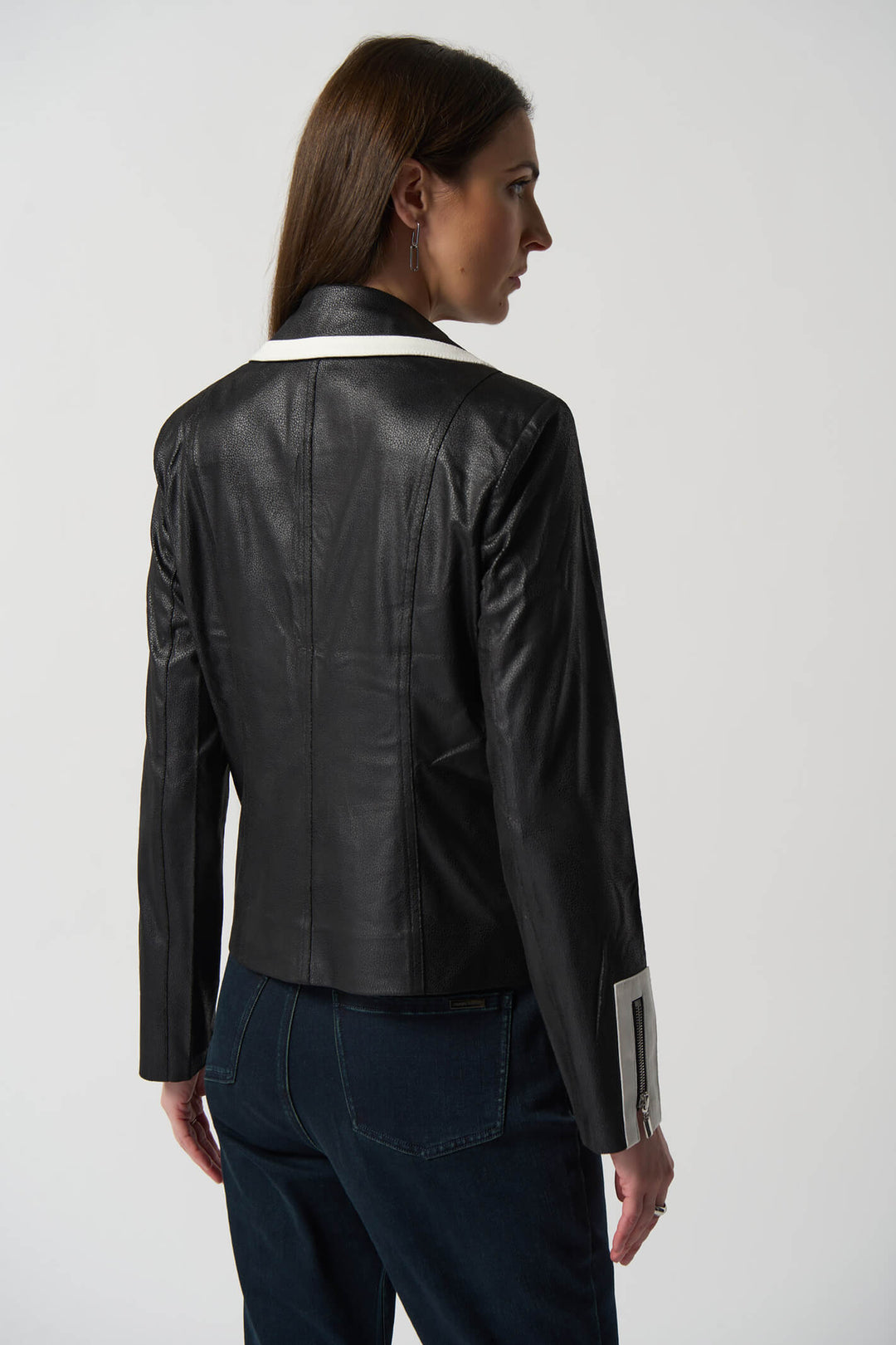 Joseph Ribkoff 233909 Black & Vanilla Edge Faux Leather Jacket - Experience Boutique