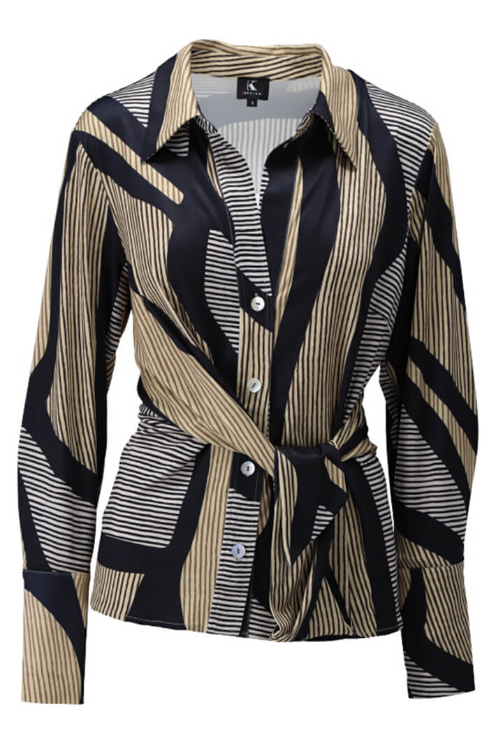 K Design X313 Gold Black Geometric Print Tie Waist Shirt