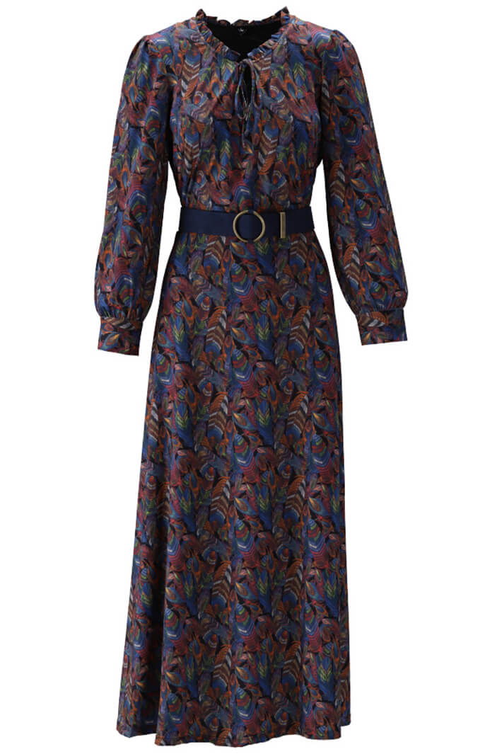 K Design X319 Blue Feather Print Maxi Dress