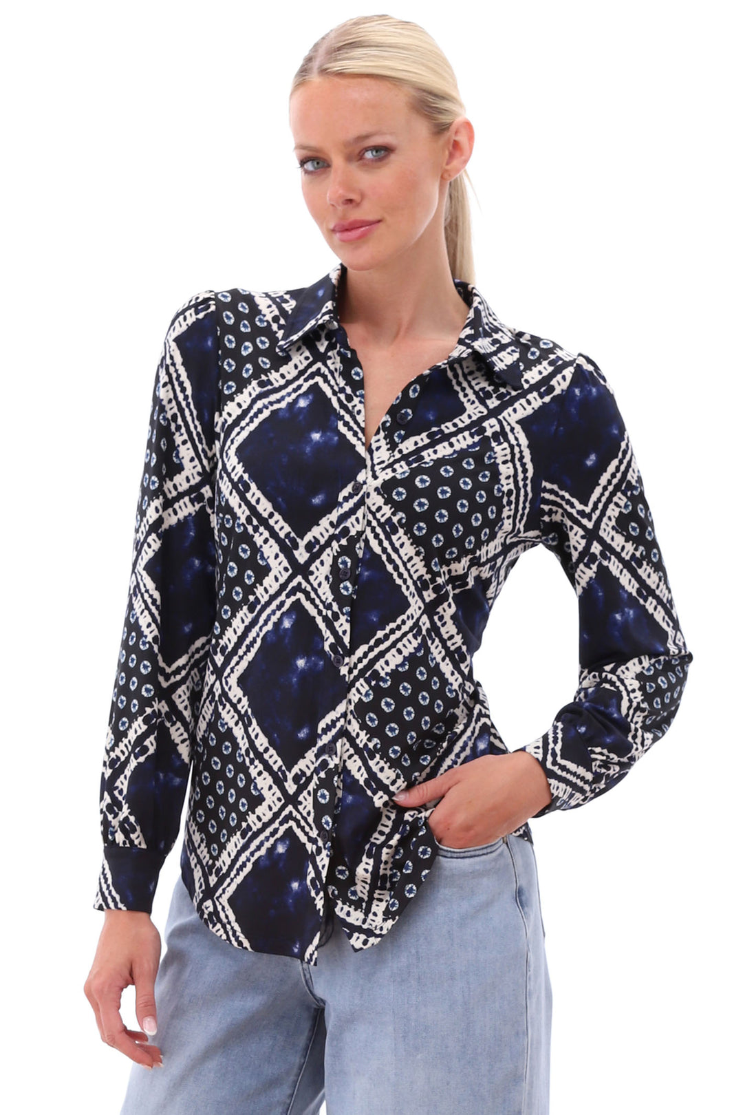 K Design Z375 Navy Blue Paisley Shirt - Experience Boutique