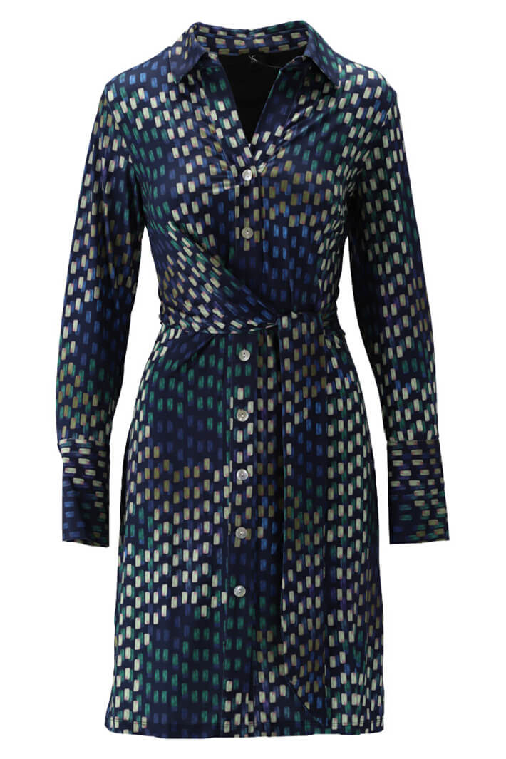 K Design X367 Blue Geometric Print Shirt Style Dress - Experience Boutique