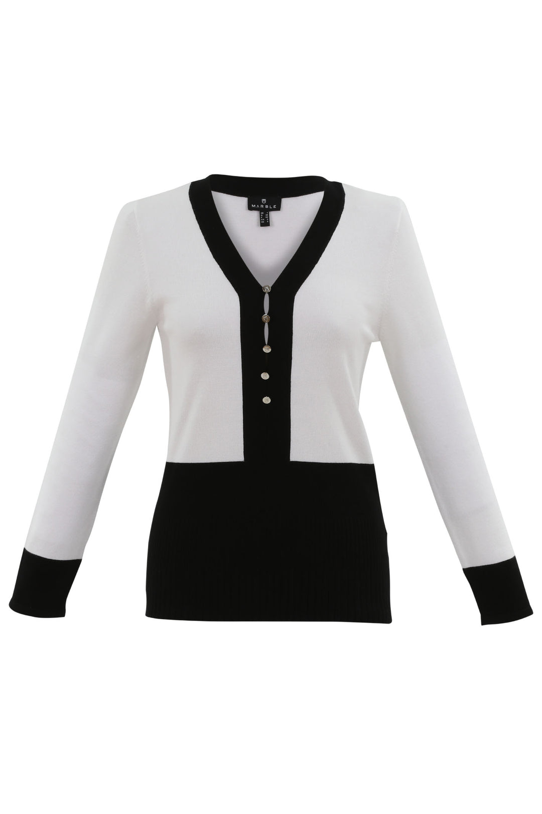 Marble Fashions 7666 Monochrome Block V-Neck Jumper - Experience Boutique