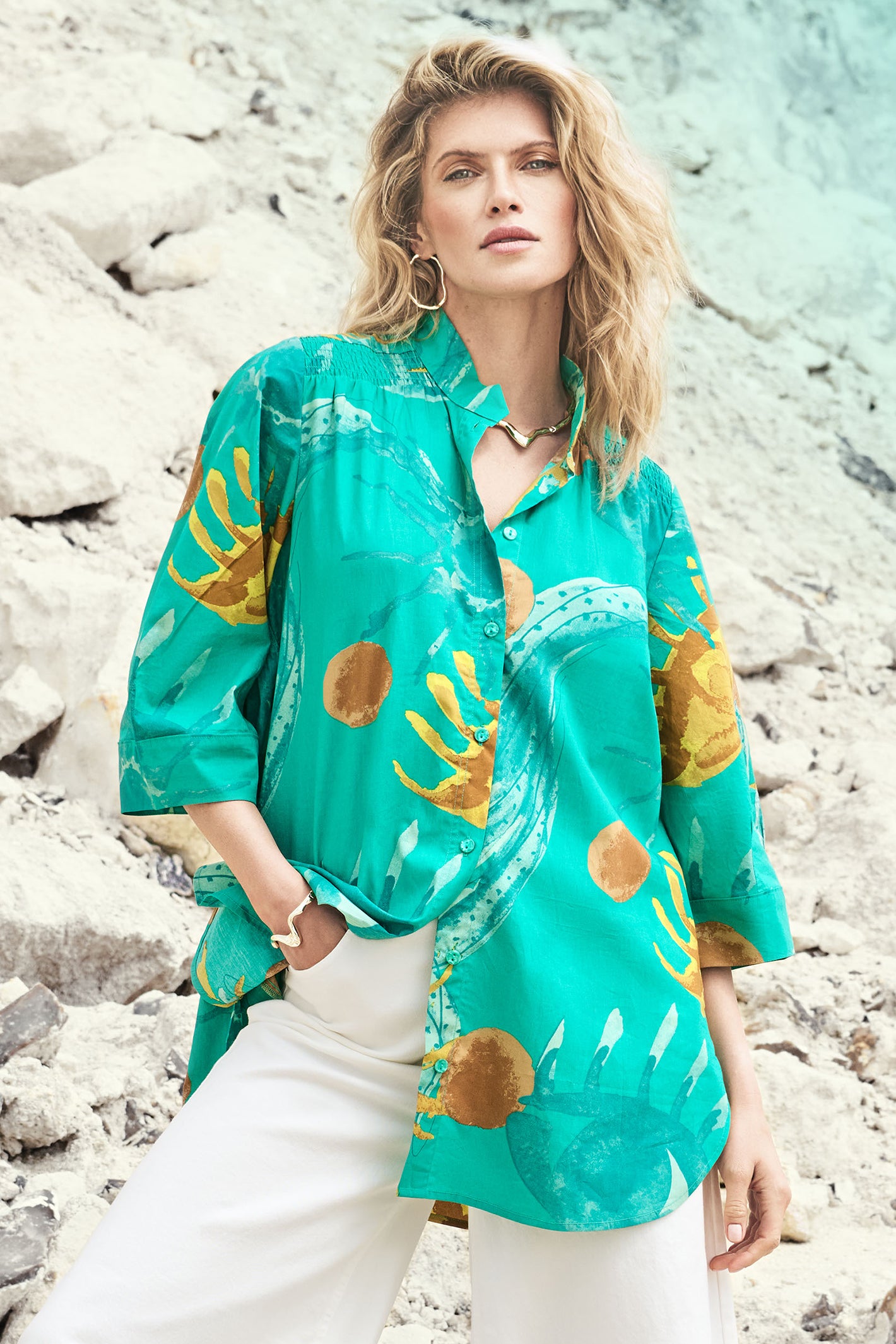 Noen Long Shirt Green Sunshine Print