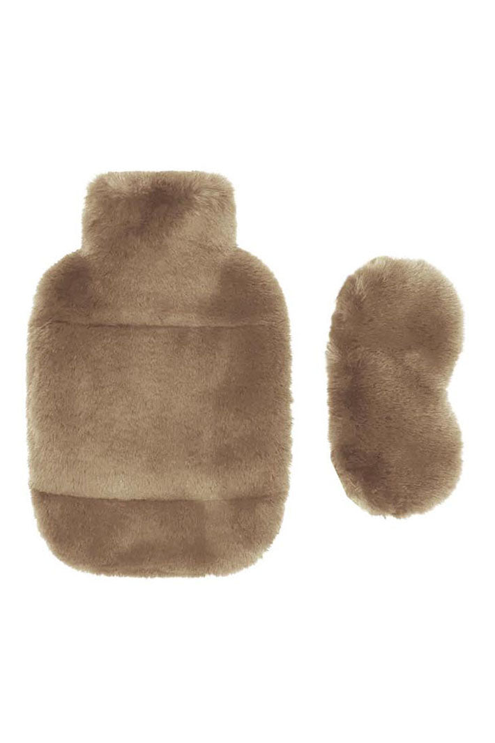 Nooki Hot Water Bottle & Eye Mask Set Camel Faux Fur - Experience Boutique