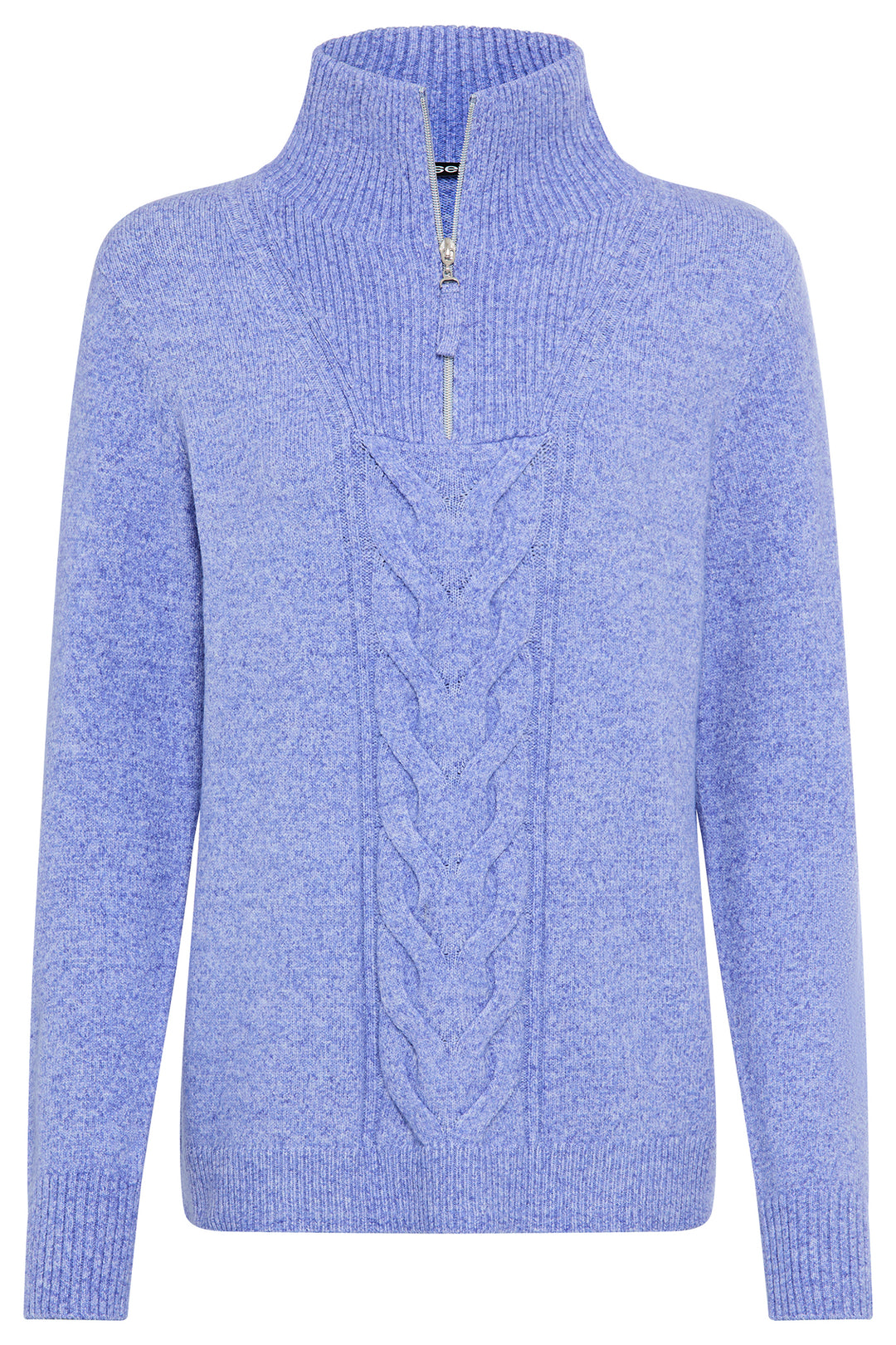 Olsen 11003938 Cobalt Blue Melange Cable Knit Zip Neck Jumper
