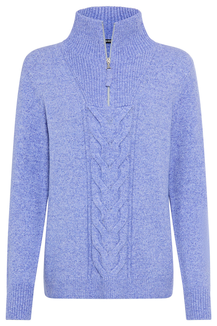 Olsen 11003938 Cobalt Blue Melange Cable Knit Zip Neck Jumper