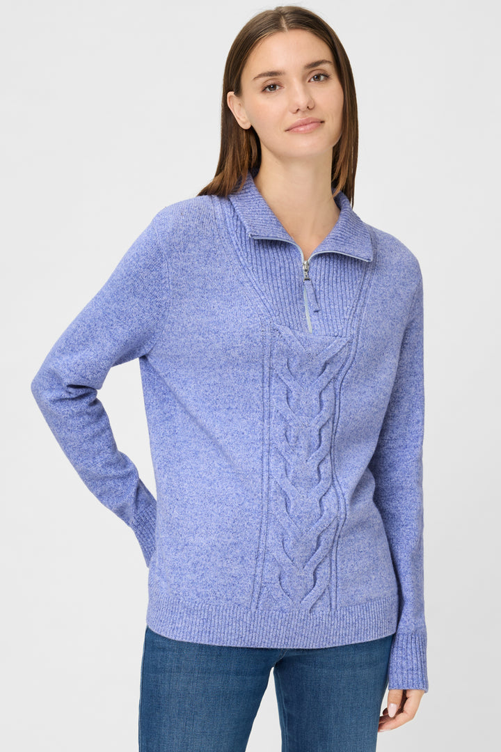 Olsen 11003938 Cobalt Blue Melange Cable Knit Zip Neck Jumper