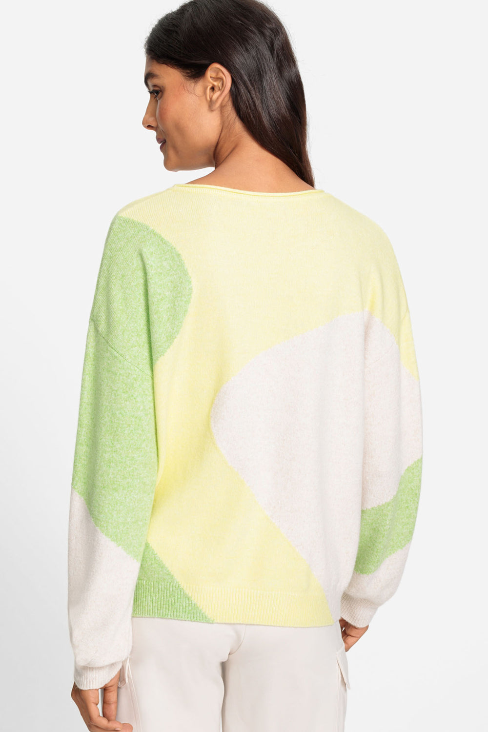 Olsen 11004260 Citron Yellow Green Melange Curled Neck Jumper - Experience Boutique