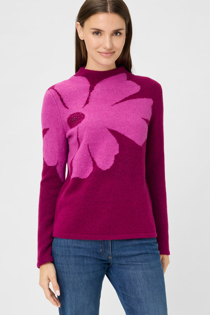 Olsen 11004701 Boysenberry Pink Intersia Flower Knit Jumper