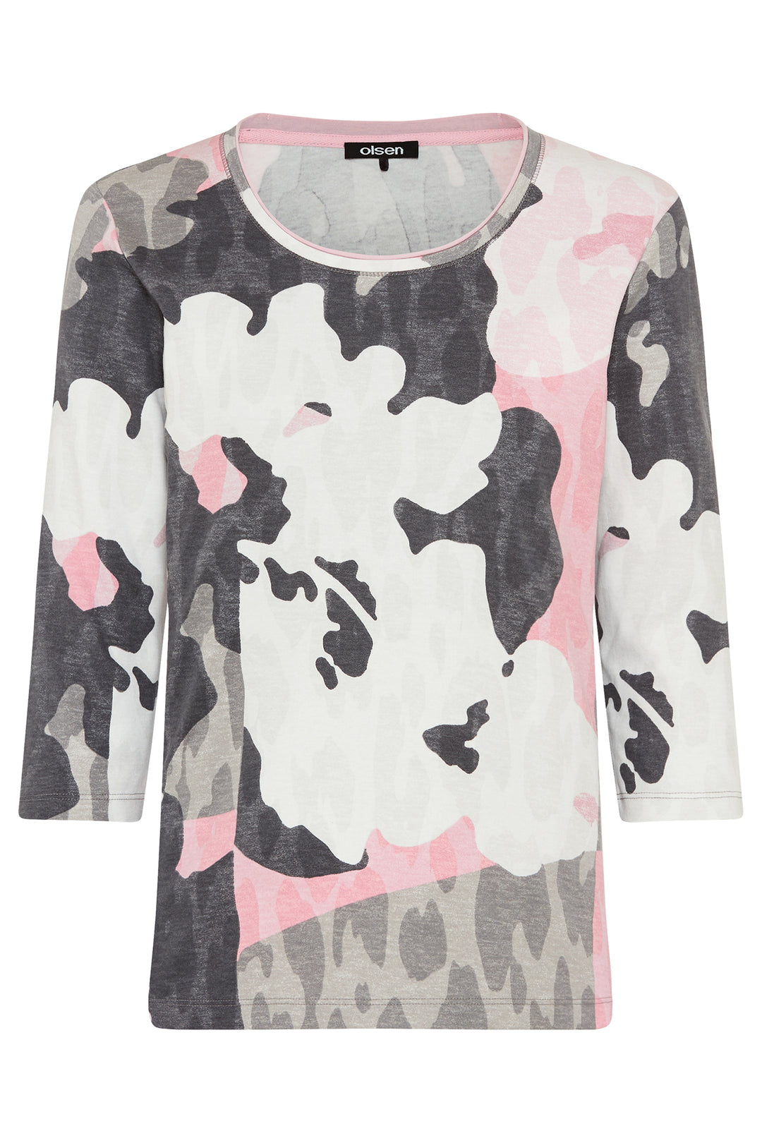 Olsen 11105196 Dark Slate & Blossom Camo Print T-Shirt