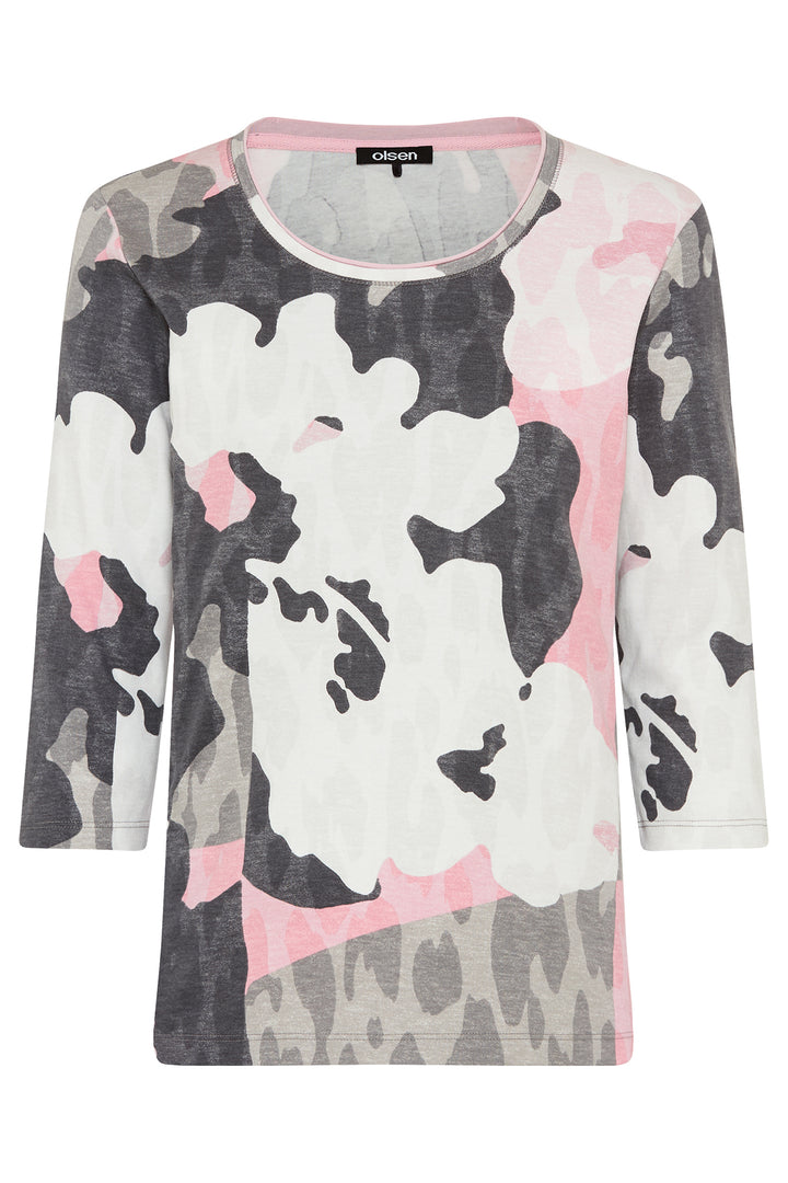 Olsen 11105196 Dark Slate & Blossom Camo Print T-Shirt