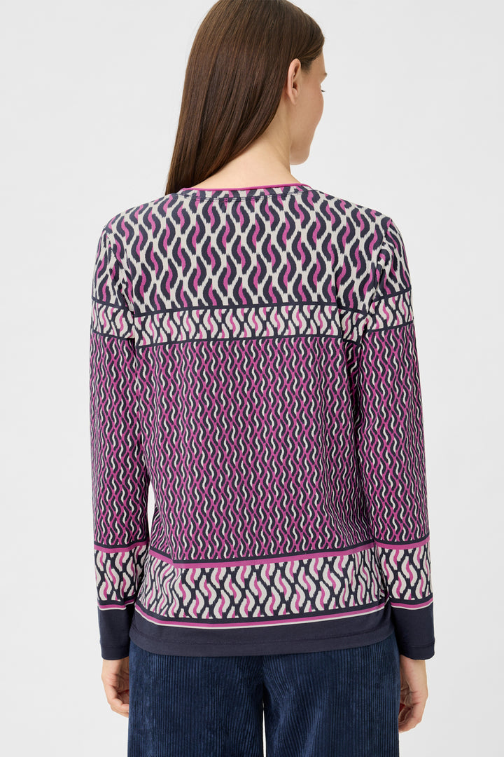 Olsen 11105243 Sweet Orchid Pink Navy Print Long Sleeve T-Shirt