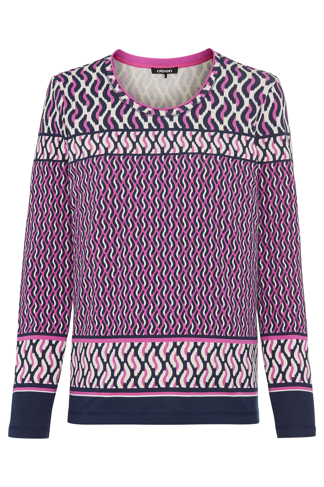 Olsen 11105243 Sweet Orchid Pink Navy Print Long Sleeve T-Shirt