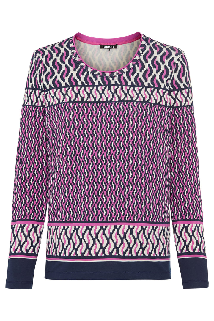Olsen 11105243 Sweet Orchid Pink Navy Print Long Sleeve T-Shirt