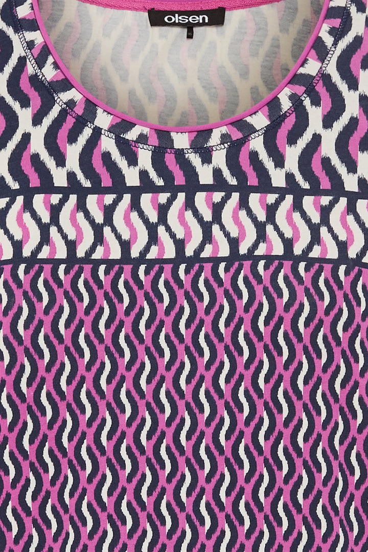Olsen 11105243 Sweet Orchid Pink Navy Print Long Sleeve T-Shirt