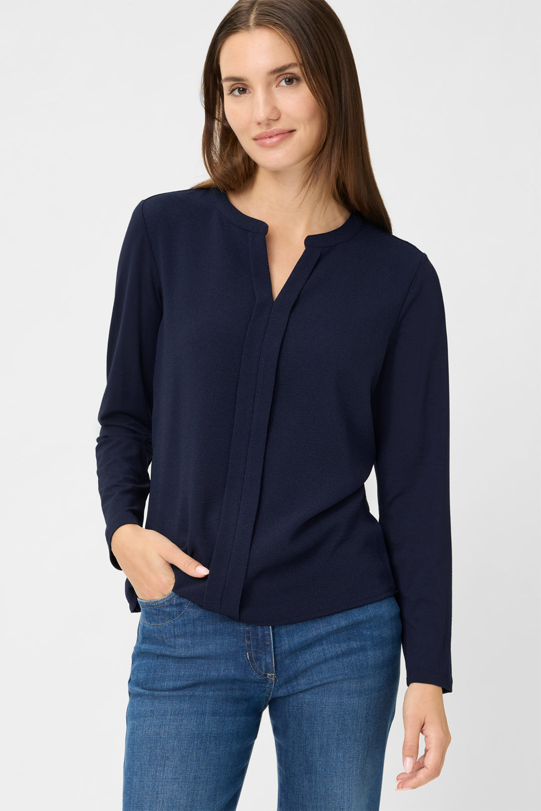 Olsen 11105250 Ink Blue Notch Neck Top