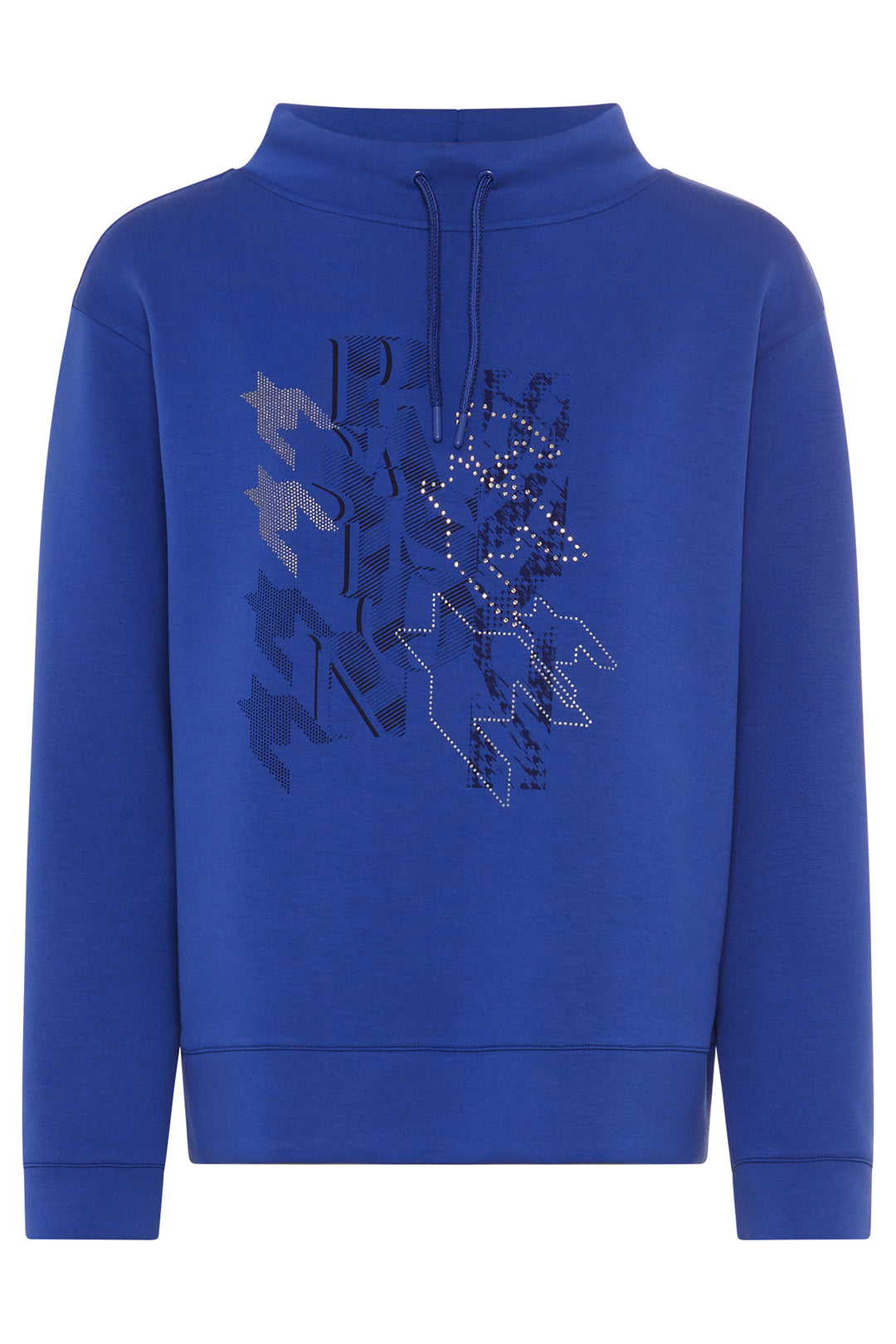 Olsen 11201678 Cobalt Blue Houndstooth Wide Neck Sweatshirt