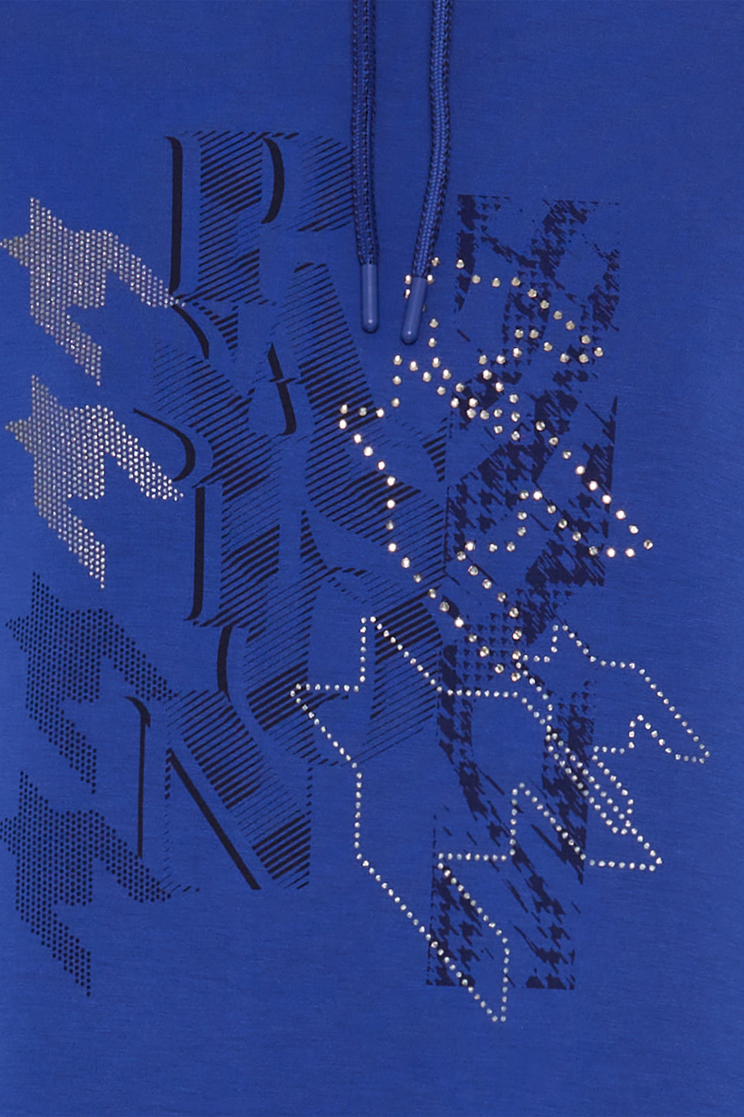 Olsen 11201678 Cobalt Blue Houndstooth Wide Neck Sweatshirt