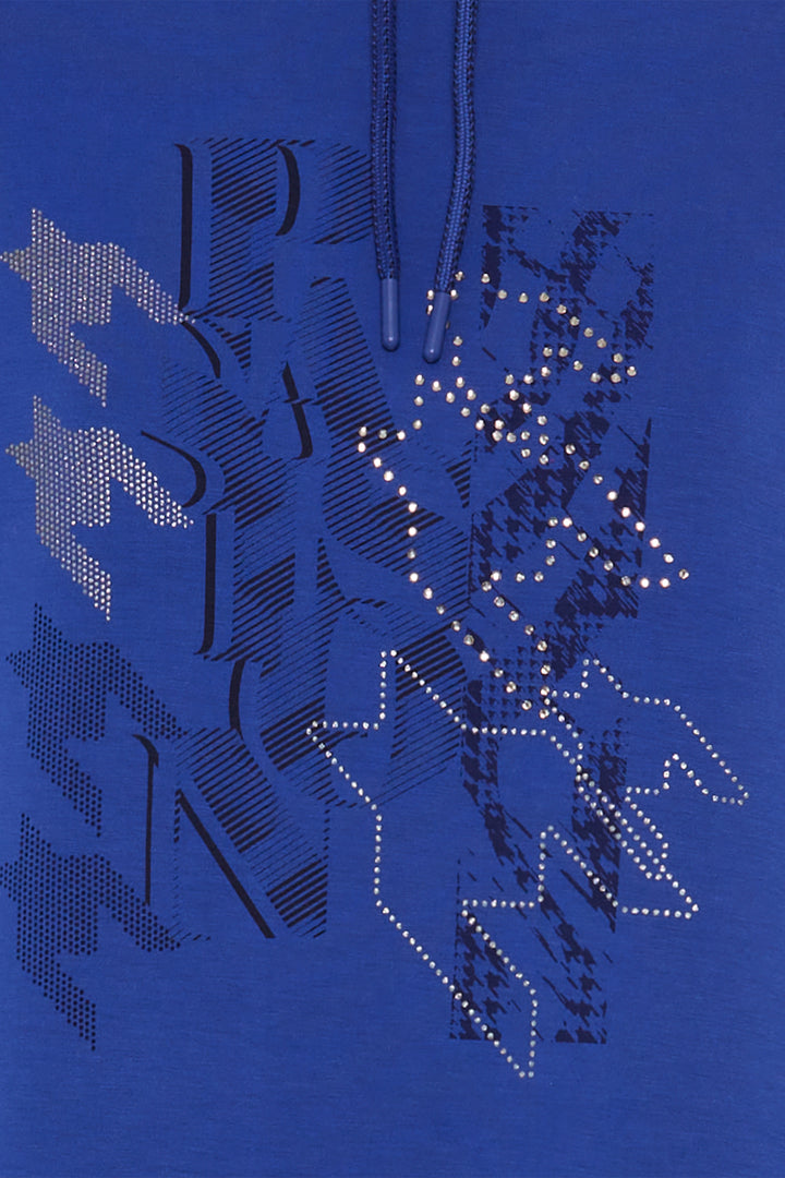 Olsen 11201678 Cobalt Blue Houndstooth Wide Neck Sweatshirt