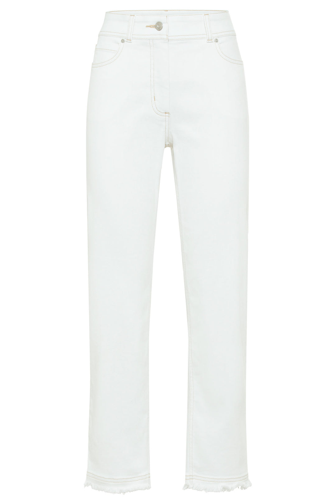 Olsen 14002164 White Frayed Hem Cropped Denim Jeans - Experience Boutique