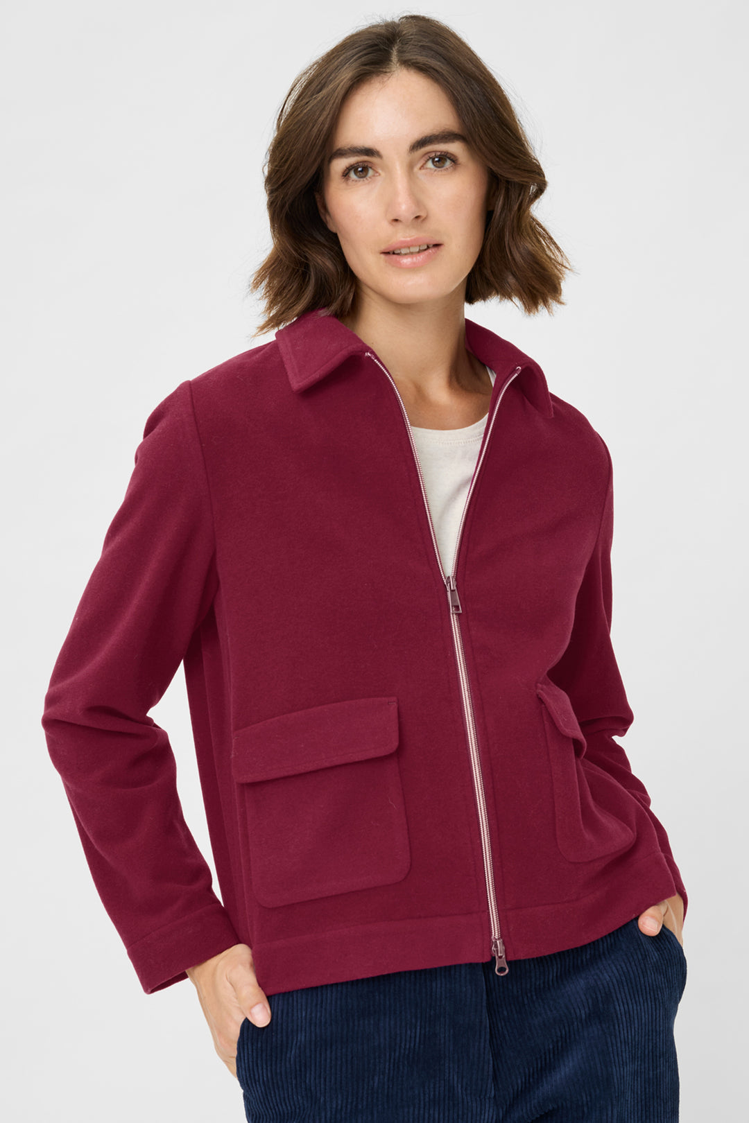 Olsen 15001650 Boysenberry Pink Collared Knit Jacket