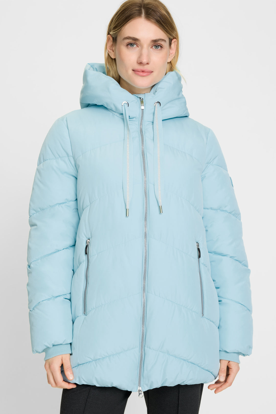 Olsen 15101435 Satin Blue Padded Longline Cloud Coat