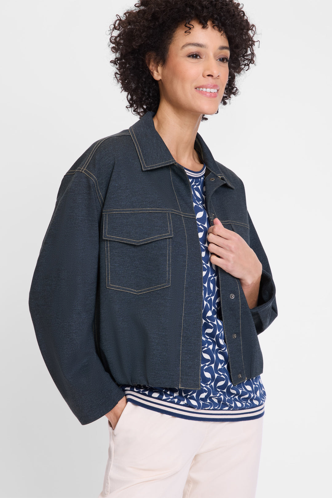 Olsen Dark Denim Effect Shirt Collar Jacket 15001620 40290 - Experience Boutique