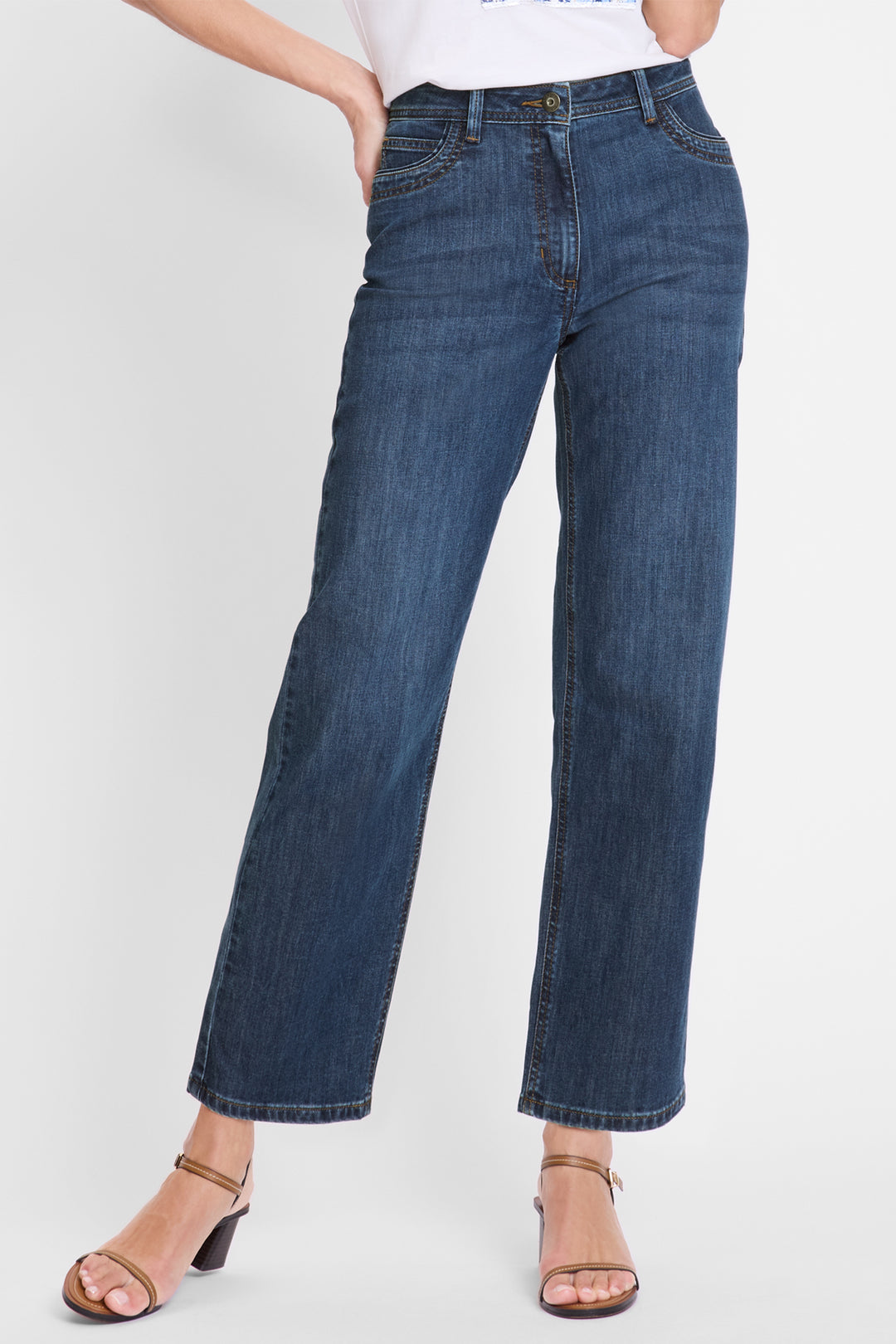 Olsen Mona Mid Blue Denim Straight Cropped Jeans 14002429 40070 - Experience Boutique
