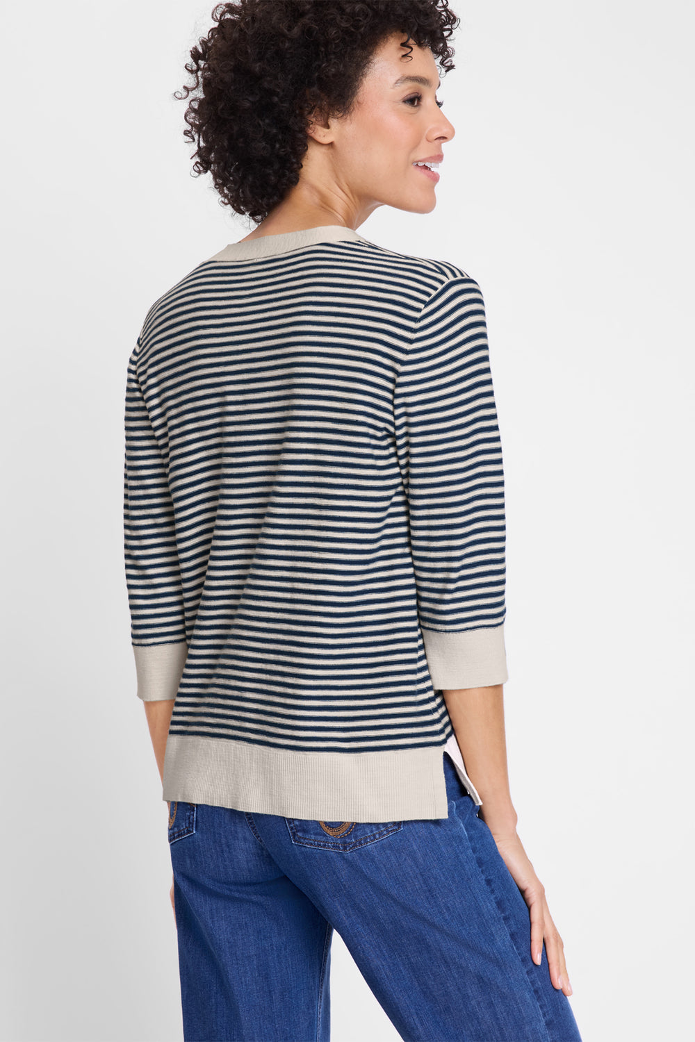 Olsen Navy & Taupe Stripe Knitted Jumper 11004621 40290 - Experience Boutique