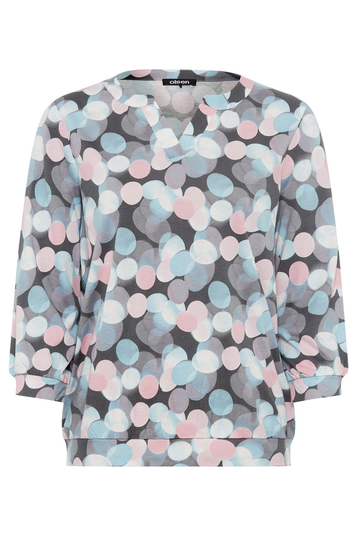 Olsen Satin Blue Bubble Print Blouson Top 11105194 10296 - Experience Boutique