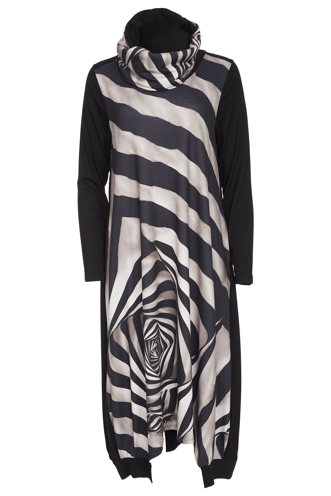 Ora ORW25167 Black Infinity Print Long Sleeve Cowl Neck Dress