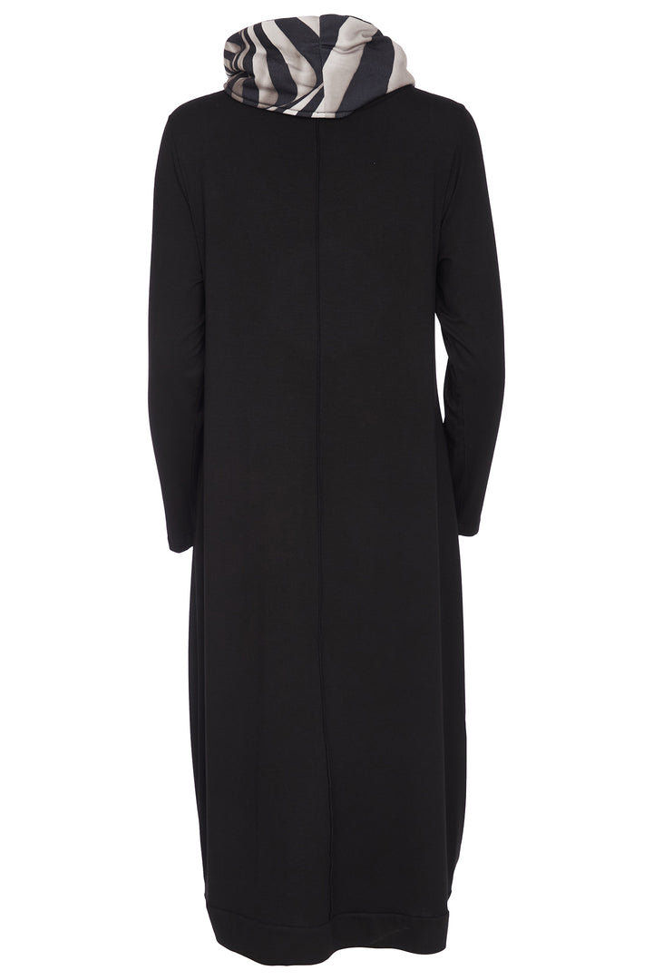 Ora ORW25167 Black Infinity Print Long Sleeve Cowl Neck Dress