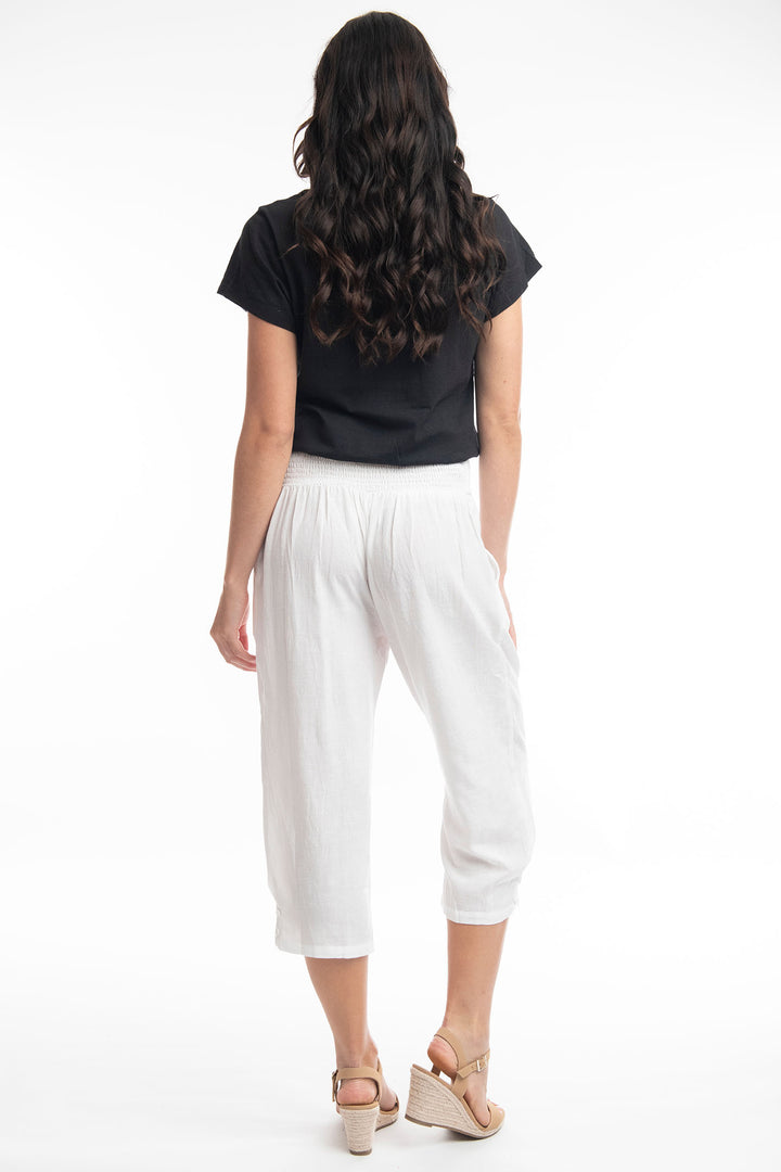 Orientique O6688 White Cropped Linen Trousers - Experience Boutique
